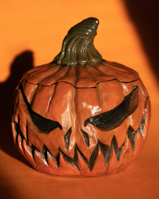 Two-faced pumpkin head resin jar