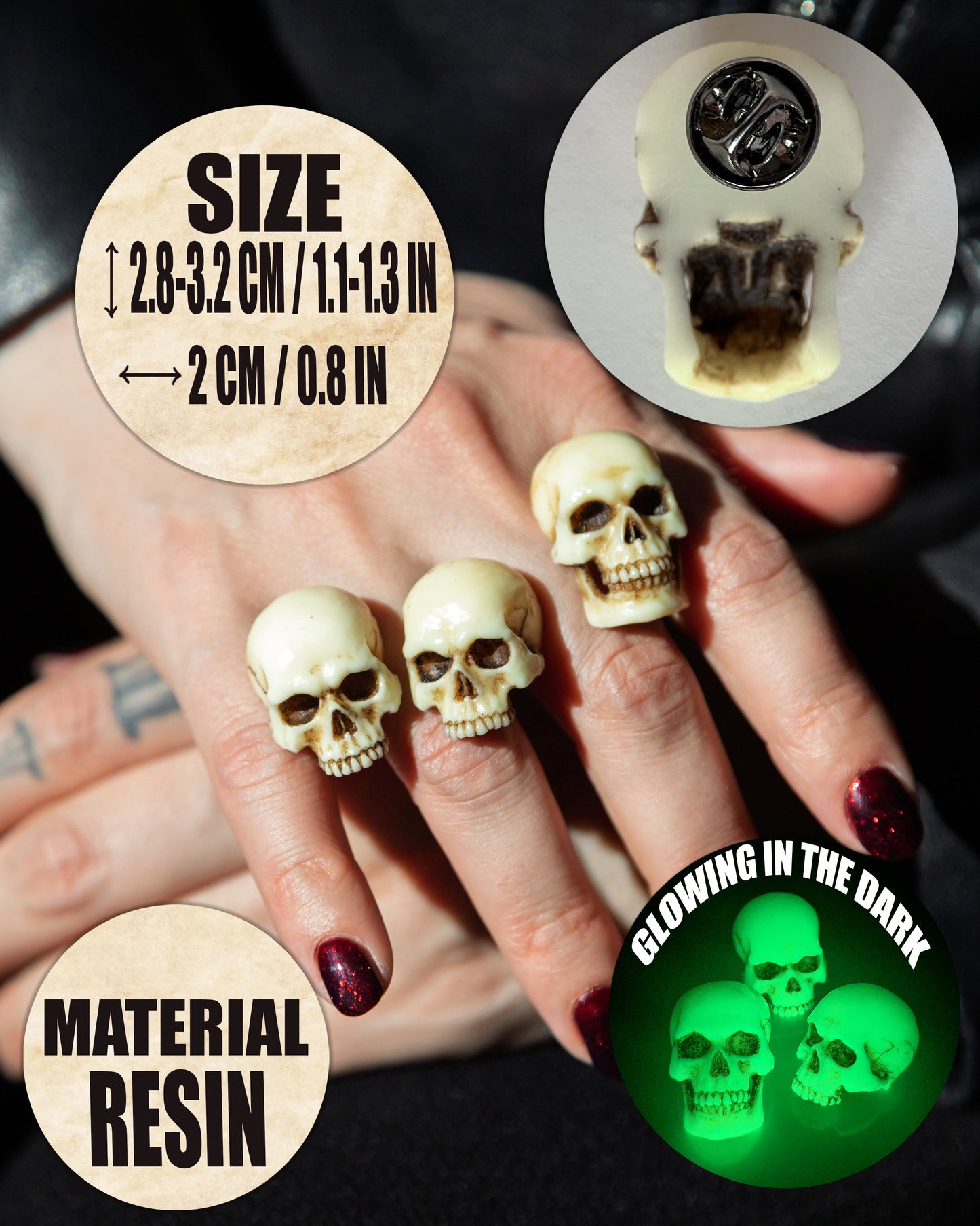 Glowing in the dark Skull Pin