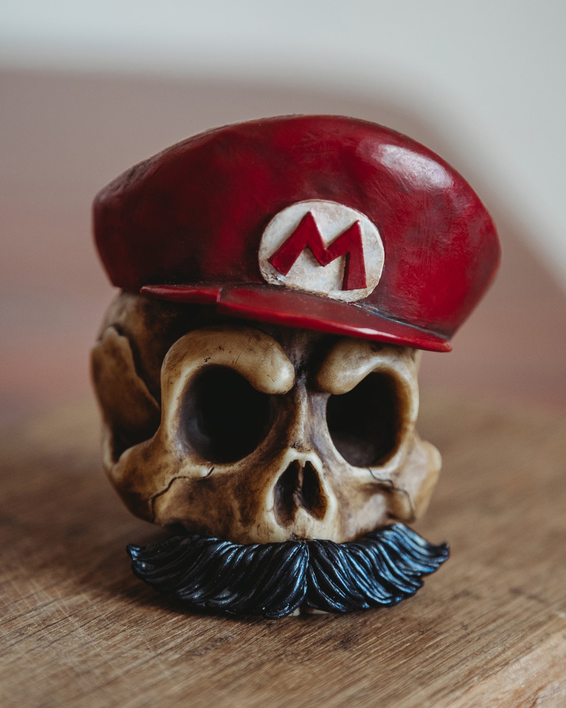 super mario skull, fan art, resin art, apes art, nintendo, mario bros, handmade 