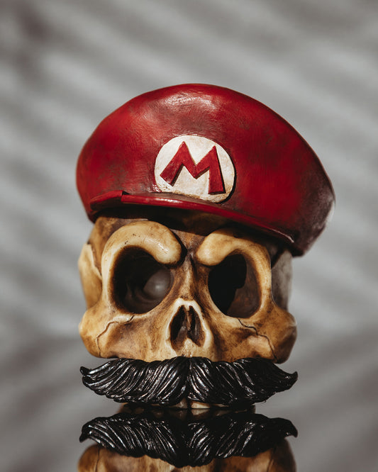 super mario skull, fan art, resin art, apes art, nintendo, mario bros, handmade