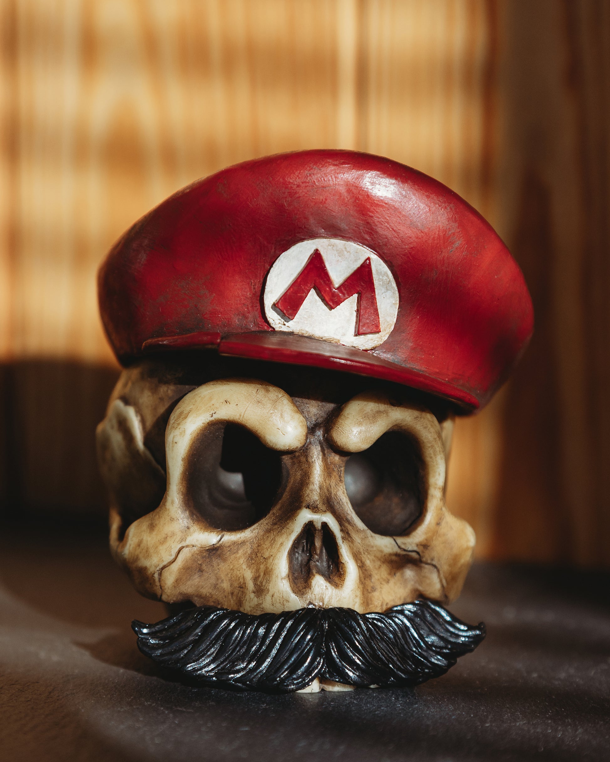 super mario skull, fan art, resin art, apes art, nintendo, mario bros, handmade 