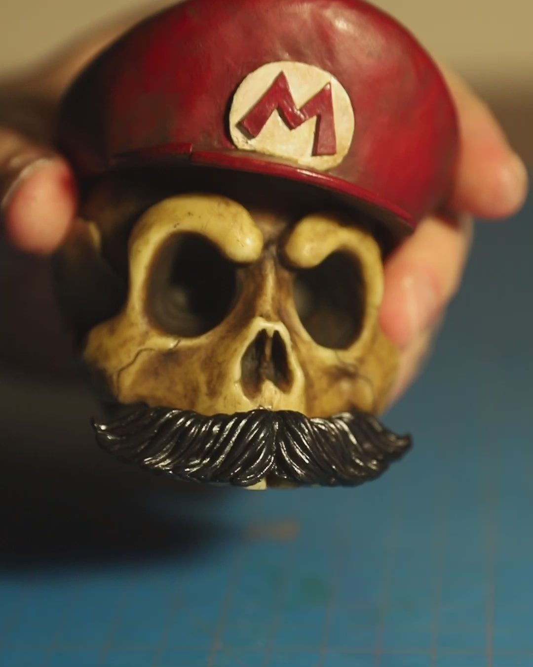 super mario skull, fan art, resin art, apes art, nintendo, mario bros, handmade 