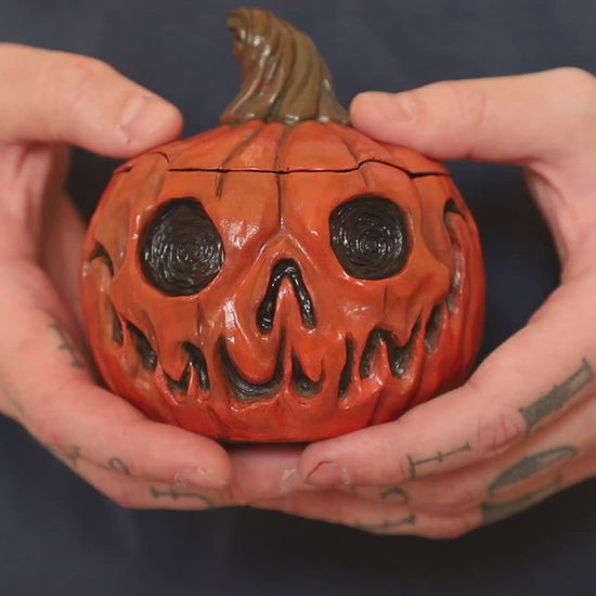 Apes Art, resin art, handmade, boyfriend gift, birthday gift, handcraft, Christmas gift, gift for husband, stash jar, resin jar, girlfriend gift, halloween, autumn, fall, pumpkin, resin pumpkin jar, two faced pumpkin head